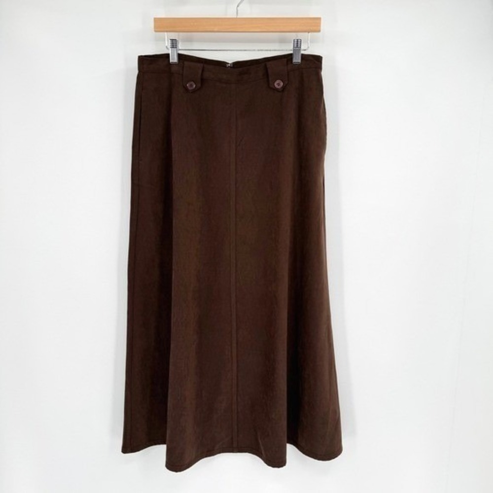 Christopher & Banks Dark Brown Faux Suede Straight‎ Midi Skirt Women's Sz 10